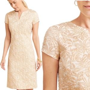 J McLaughlin Ariana Champagne Metallic Palm Leaf Dress Gold SZ 6
